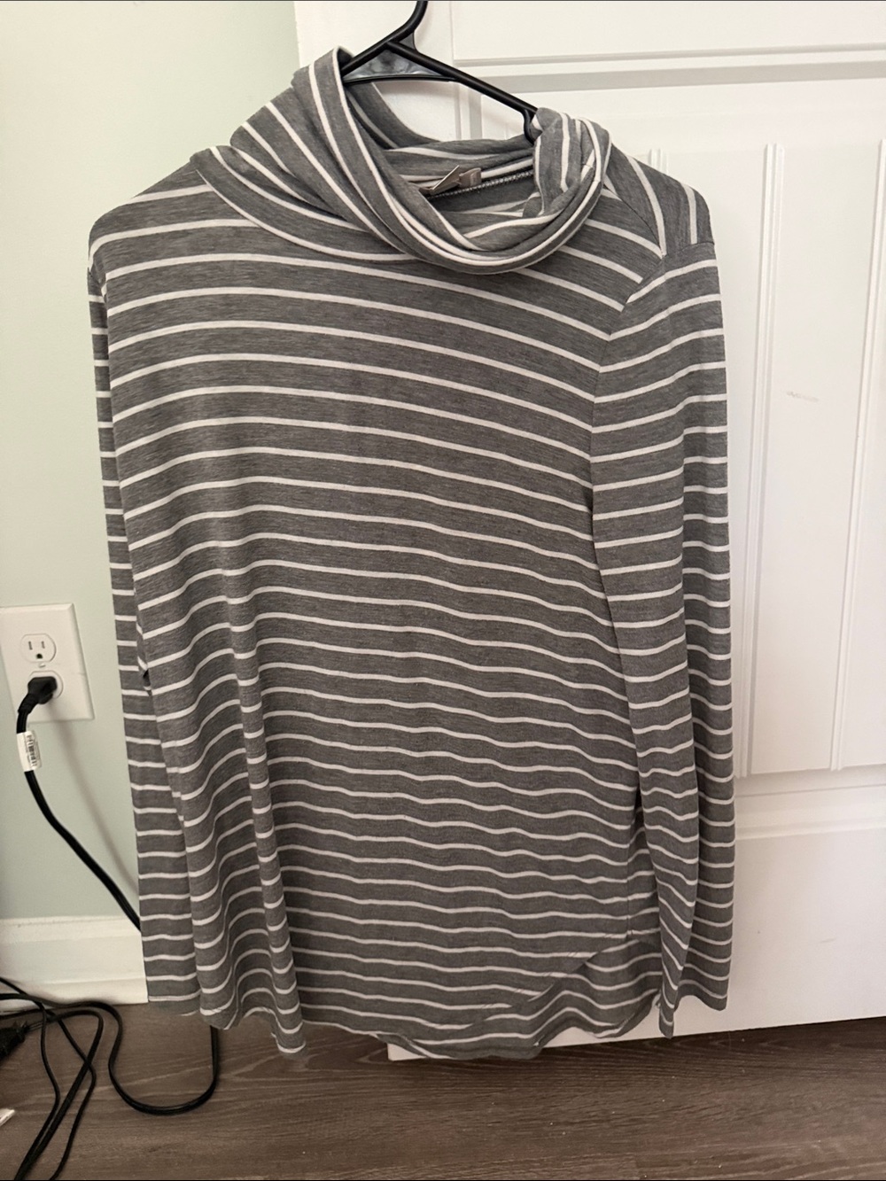 LOFT Gray and White Striped Cowl Neck Top